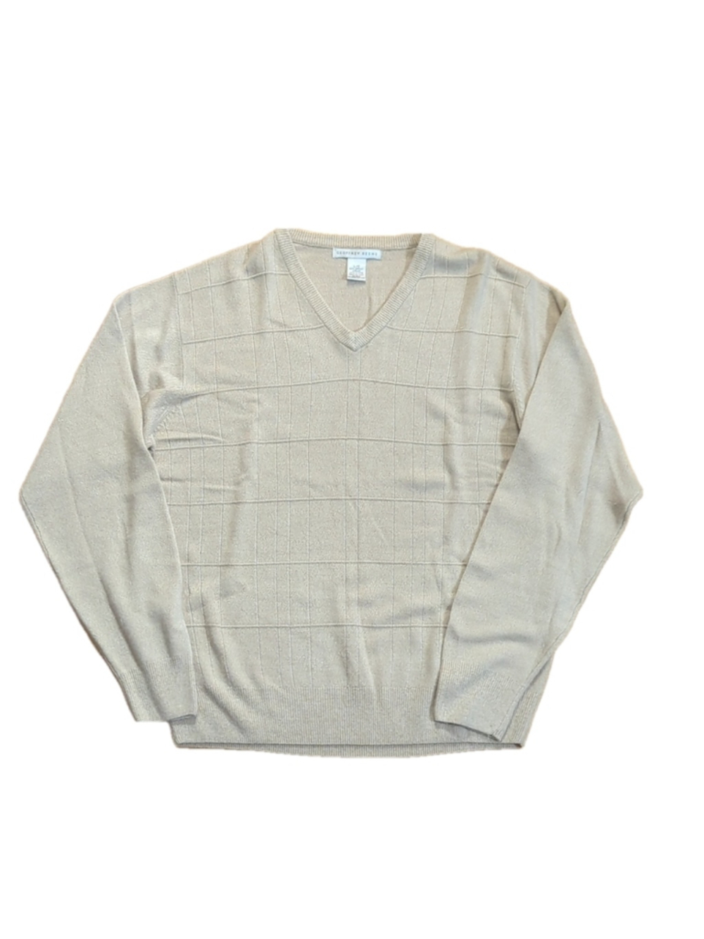 Geoffrey Beene Tan Textured V-neck Sweater Large